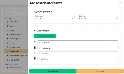 Digitale Speisekarte